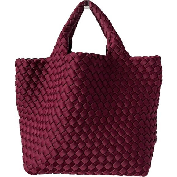 Naghedi St Barths Small Tote Bordeaux Woven Neoprene Bag with Strap & Pouch - Picture 1 of 7